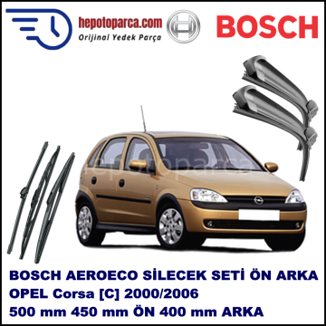 OPEL Corsa [C] 09,2000-09,2006 Bosch Aeroeco Ön ve Arka Silecek Takımı