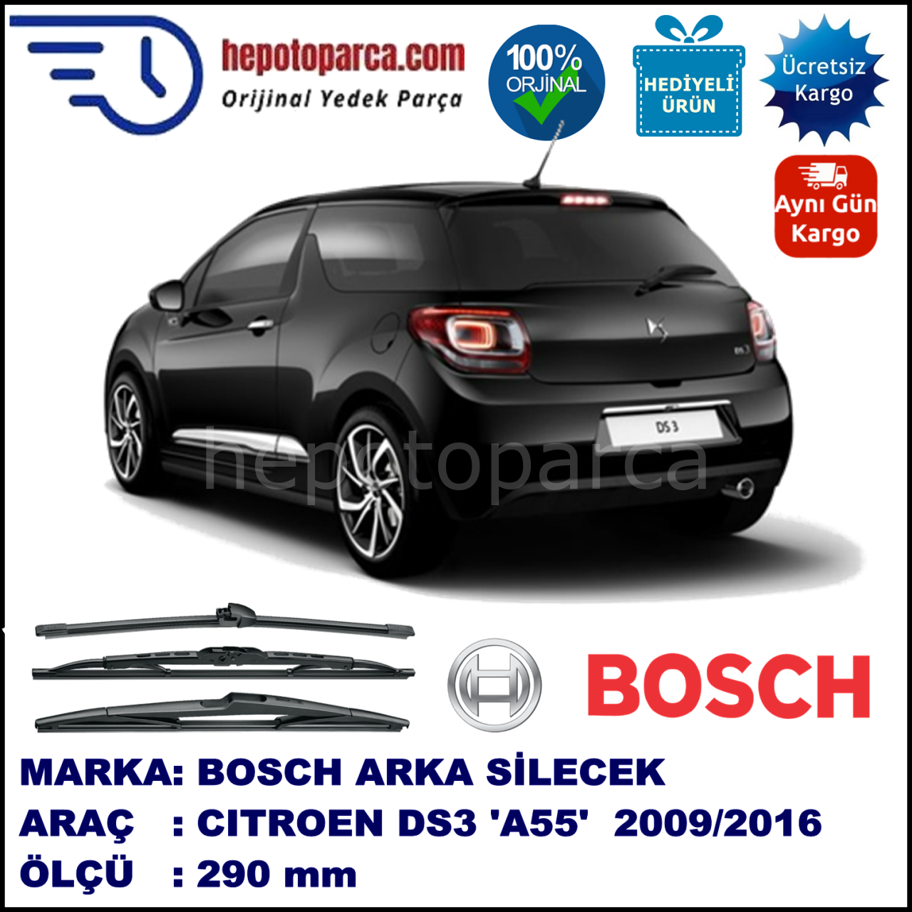 CITROEN DS3 [A55] 290 mm 11.2009-... BOSCH Arka Silecek