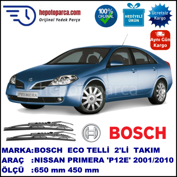 NISSAN Primera Sedan [P12E] 12.01-09.10 650 / 450 mm. BOSCH ECO Telli Silecek 2'li Takım