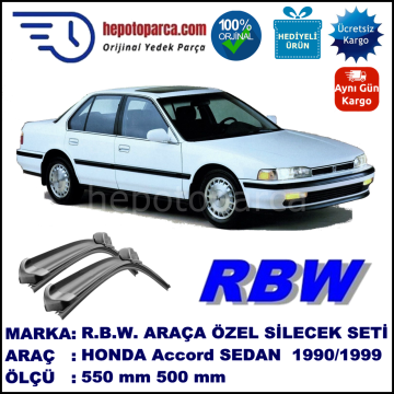 HONDA Accord Sedan [CA/CB/CD] 01.90-12.99 550 / 500 mm. RBW Muz Silecek Seti  2'li Takım. U Kanca Uyumludur.