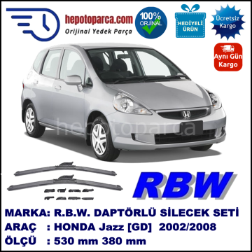 HONDA Jazz [GD] 03.2002-12.2008, 530 / 380 mm.  RBW  ADAPTÖRLÜ MUZ SİLECEK SETİ
