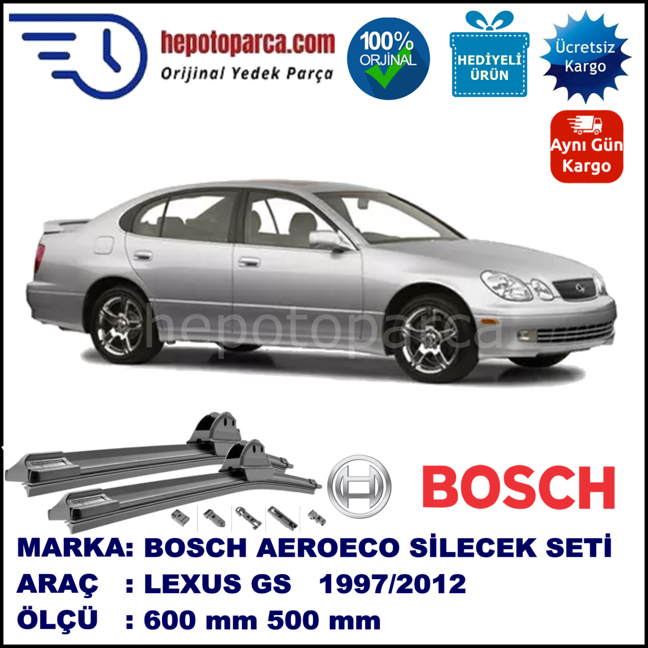 LEXUS GS [S1] 08.1997-12.2012, 600 / 500 mm. BOSCH AEROECO Aparatlı Muz Silecek