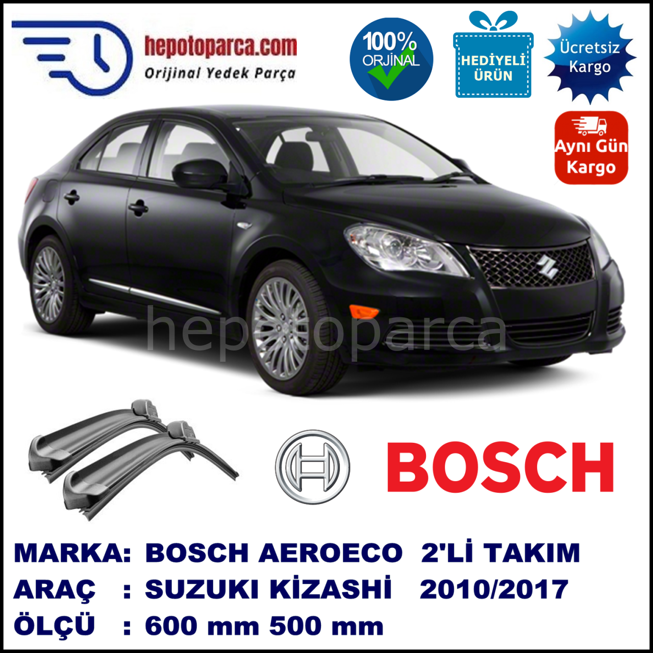 SUZUKI Kizashi  06.2010-..., 600 / 500 mm. BOSCH AEROECO Aparatlı Muz Silecek