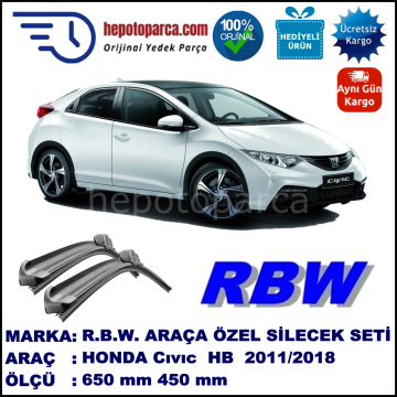 HONDA Civic Hatchback  09.11-... 650 / 450 mm. RBW Muz Silecek Seti  2'li Takım. U Kanca Uyumludur.