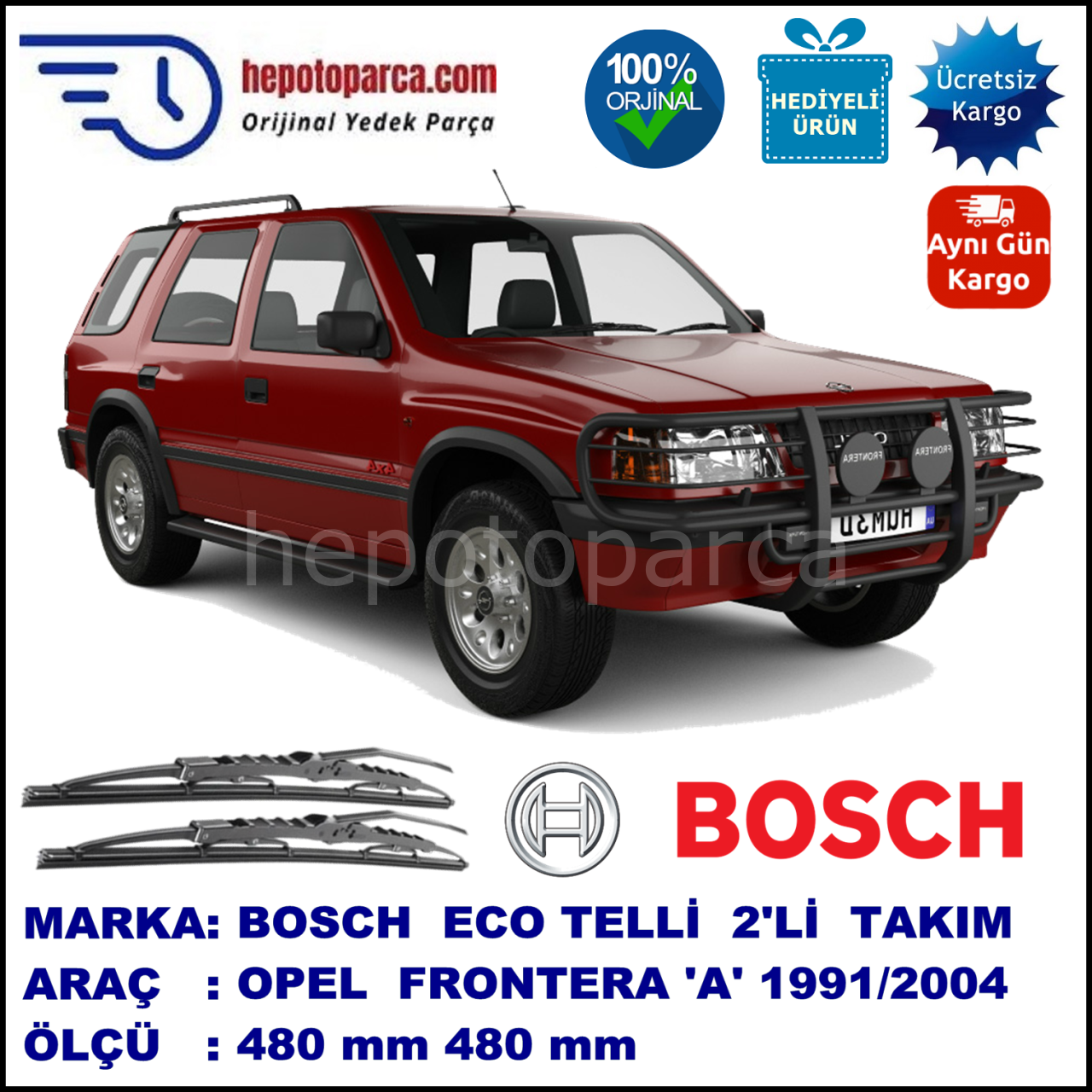 OPEL Frontera [A; B] 09.91-09.04 480 / 480 mm. BOSCH ECO Telli Silecek 2'li Takım