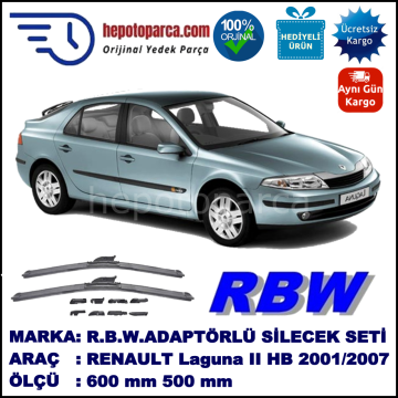 RENAULT Laguna II [BG.] 03.2001-09.2007, 600 / 500 mm.  RBW  ADAPTÖRLÜ MUZ SİLECEK SETİ