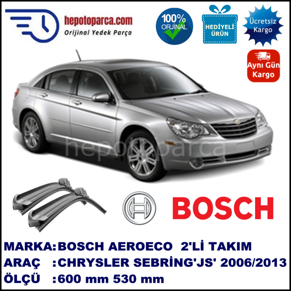 CHRYSLER Sebring [JS] 09.2006-..., 600 / 530 mm. BOSCH AEROECO Aparatlı Muz Silecek