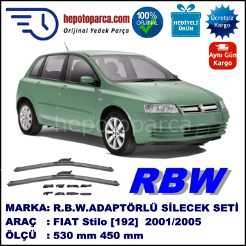 FIAT Stilo [192..] 10.2001-06.2005, 530 / 450 mm.  RBW  ADAPTÖRLÜ MUZ SİLECEK SETİ