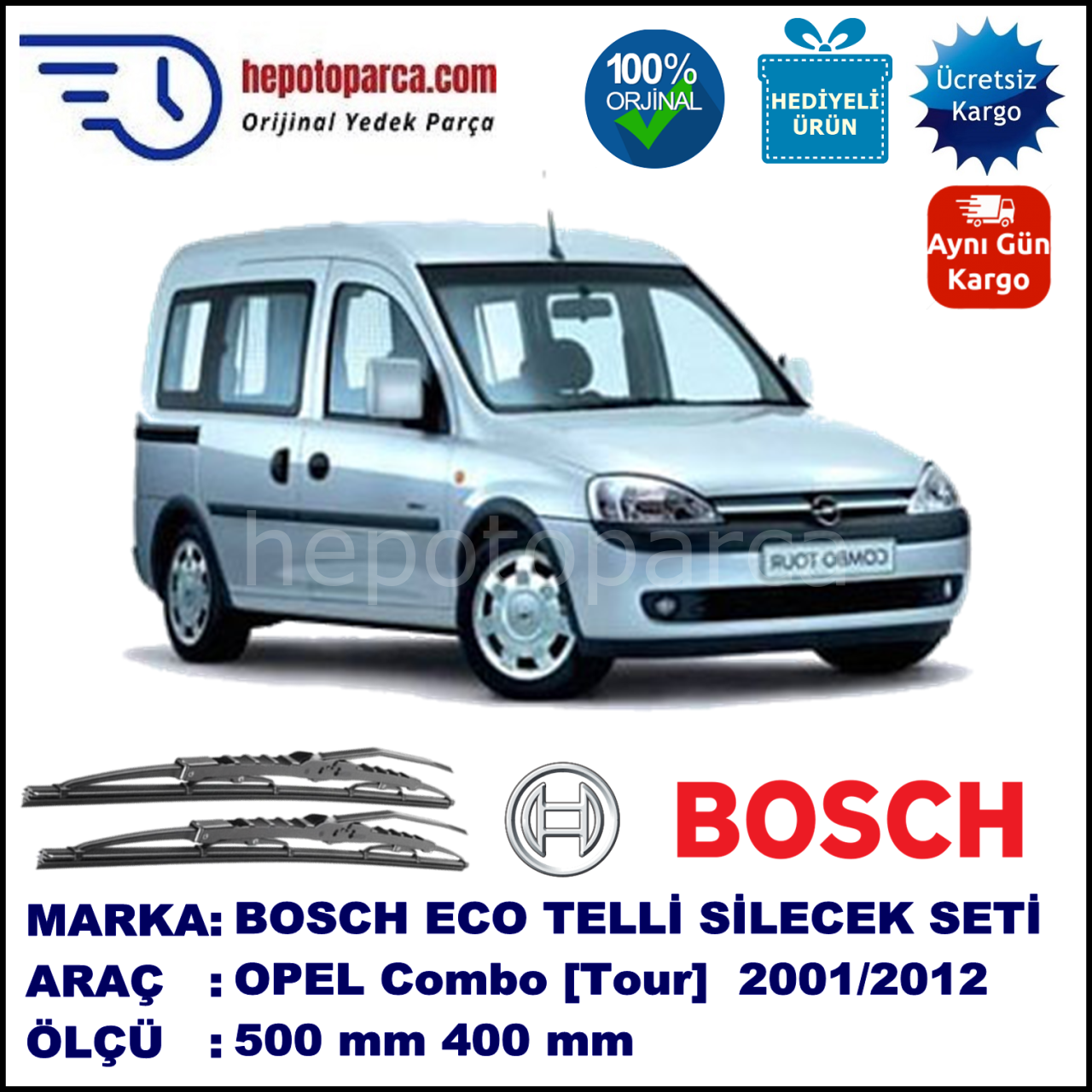 OPEL Combo [Tour] 10.01-01.12 500 / 400 mm. BOSCH ECO Telli Silecek 2'li Takım