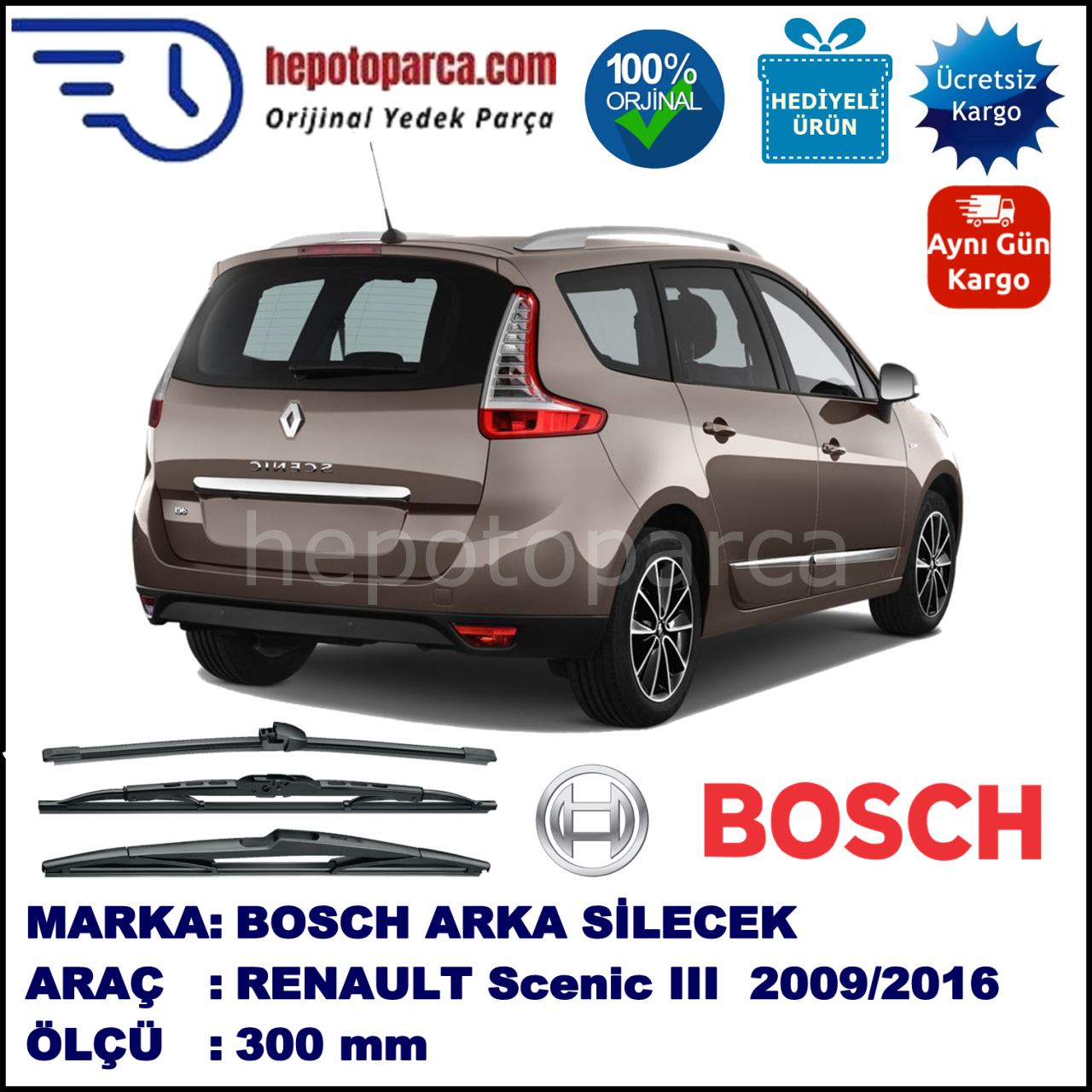 RENAULT Grand Scenic III [J95] 300 mm 05.2009-... BOSCH Arka Silecek