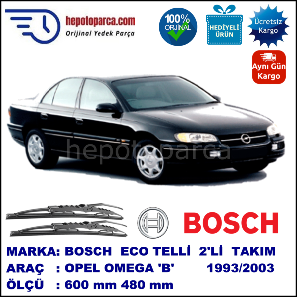 OPEL Omega [B] 09.93-09.03 600 / 480 mm. BOSCH ECO Telli Silecek 2'li Takım