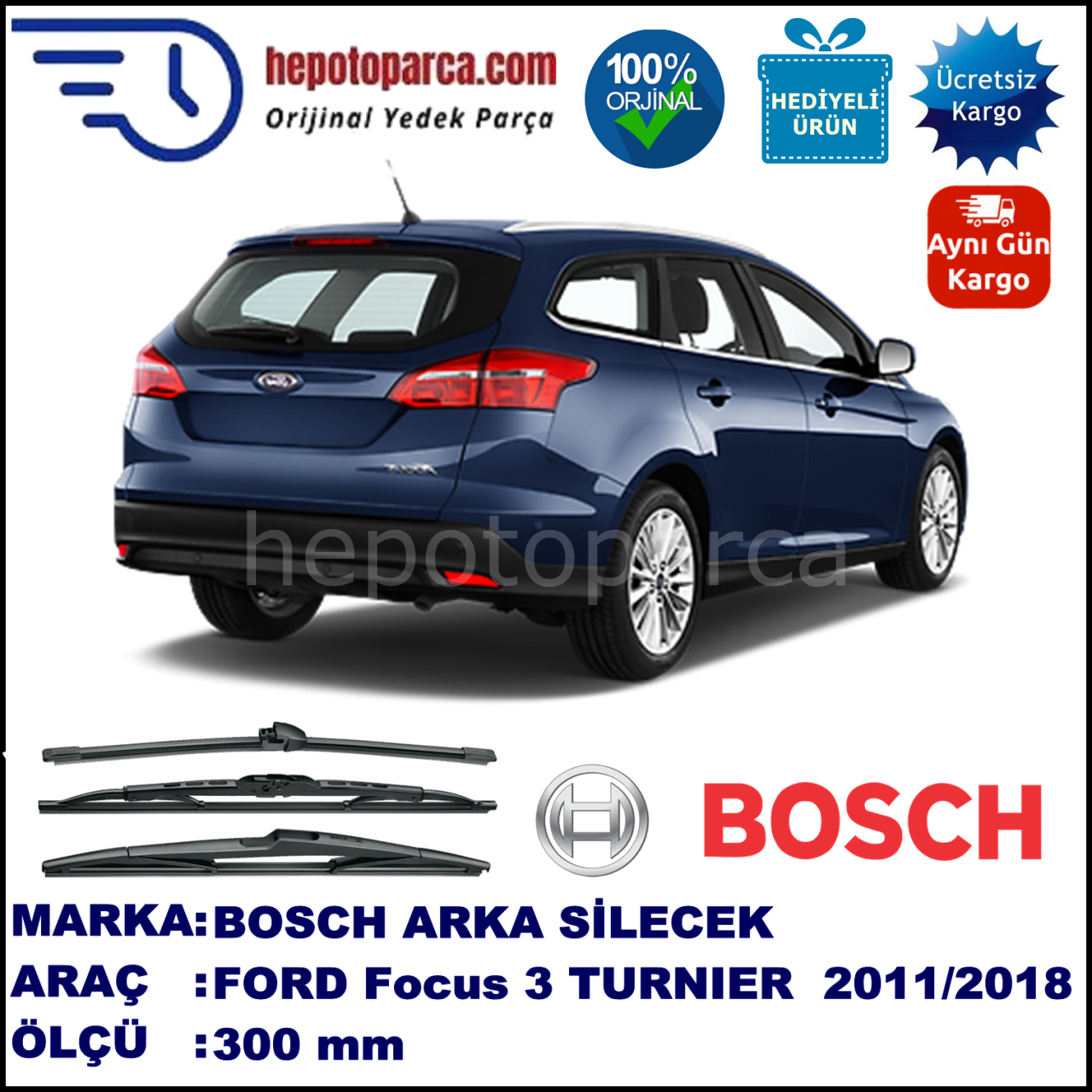 FORD Focus III Turnier [11] 300 mm 01.2011-… BOSCH Arka Silecek