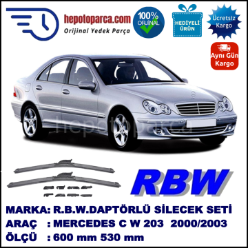 MERCEDES-BENZ Serie C [203] 05.2000-06.2003, 600 / 530 mm.  RBW  ADAPTÖRLÜ MUZ SİLECEK SETİ