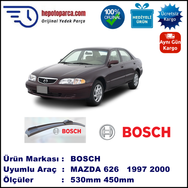 MAZDA 626 [GF] 05.1997-09.1999, 530 / 450 mm. BOSCH AEROECO Aparatlı Muz Silecek