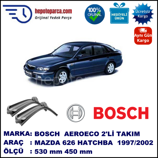 MAZDA 626 Hatchback [GF] 04.1997-07.2002, 530 / 450 mm. BOSCH AEROECO Aparatlı Muz Silecek