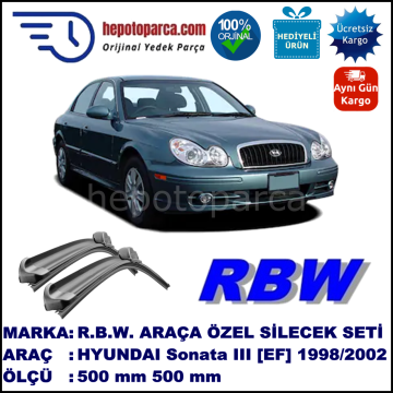 HYUNDAI Sonata III [EF] 03.98-03.01 500 / 500 mm. RBW Muz Silecek Seti  2'li Takım. U Kanca Uyumludur.