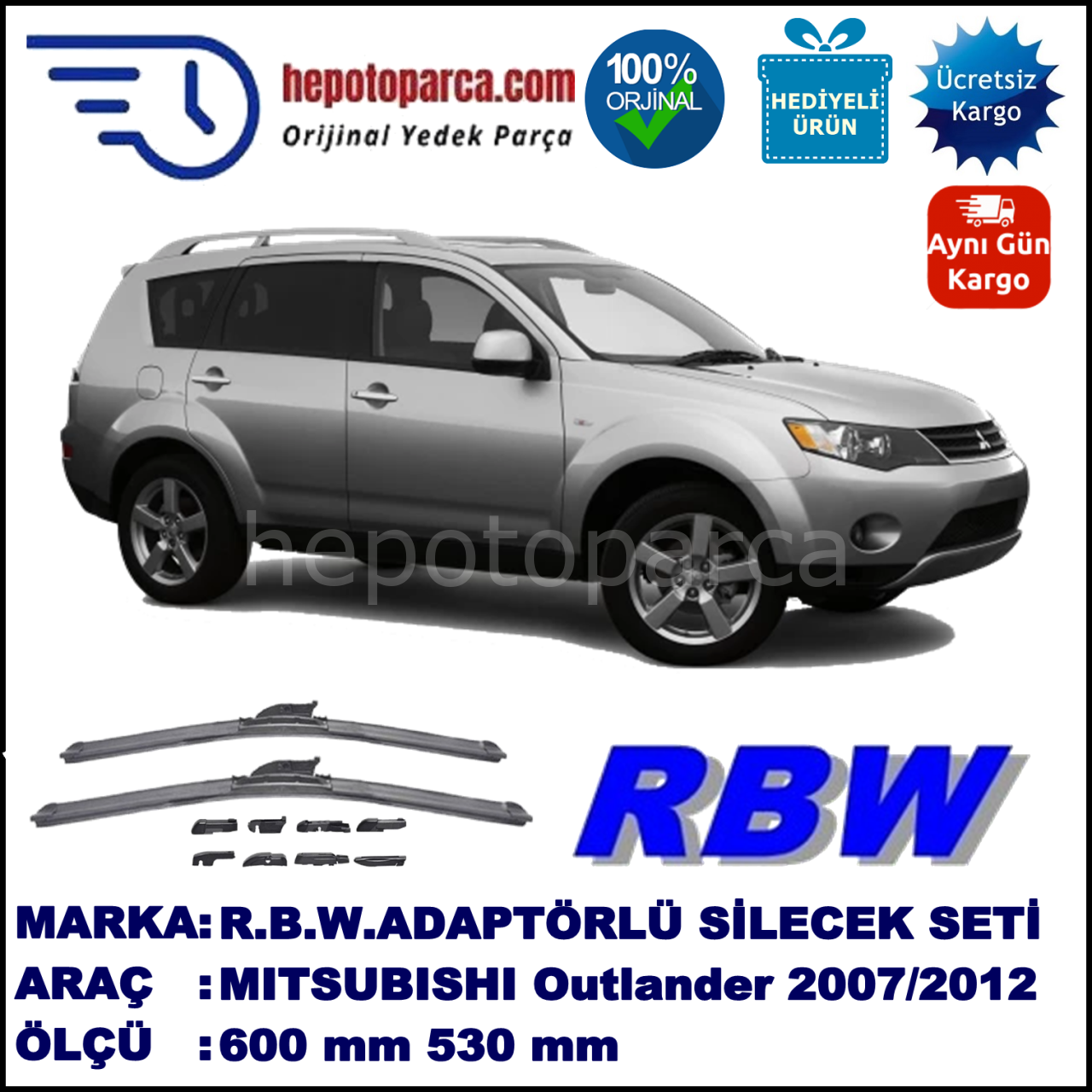 MITSUBISHI Outlander [CW] 02.2007-..., 600 / 530 mm.  RBW  ADAPTÖRLÜ MUZ SİLECEK SETİ
