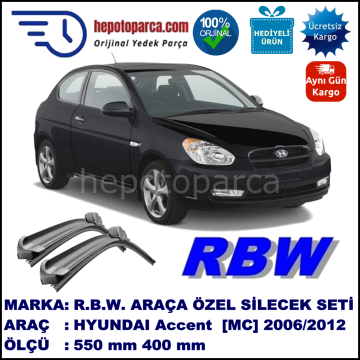HYUNDAI Accent Hatchback [MC] 04.06-02.12 550 / 400 mm. RBW Muz Silecek Seti  2'li Takım. U Kanca Uyumludur.