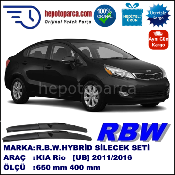 KIA Rio [UB] 11.11-... 650 / 400 mm. RBW Hybrid Silecek Seti. U Kanca Uyumlu Hibrit