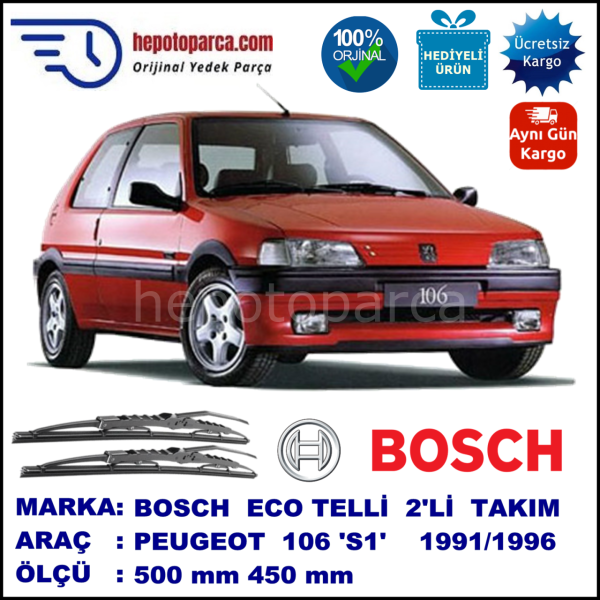 PEUGEOT 106 [S1] 09.91-04.96 500 / 450 mm. BOSCH ECO Telli Silecek 2'li Takım