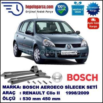 RENAULT Clio II [BB./CB./SB.] 03.1998-05.2009, 530 / 450 mm. BOSCH AEROECO Aparatlı Muz Silecek