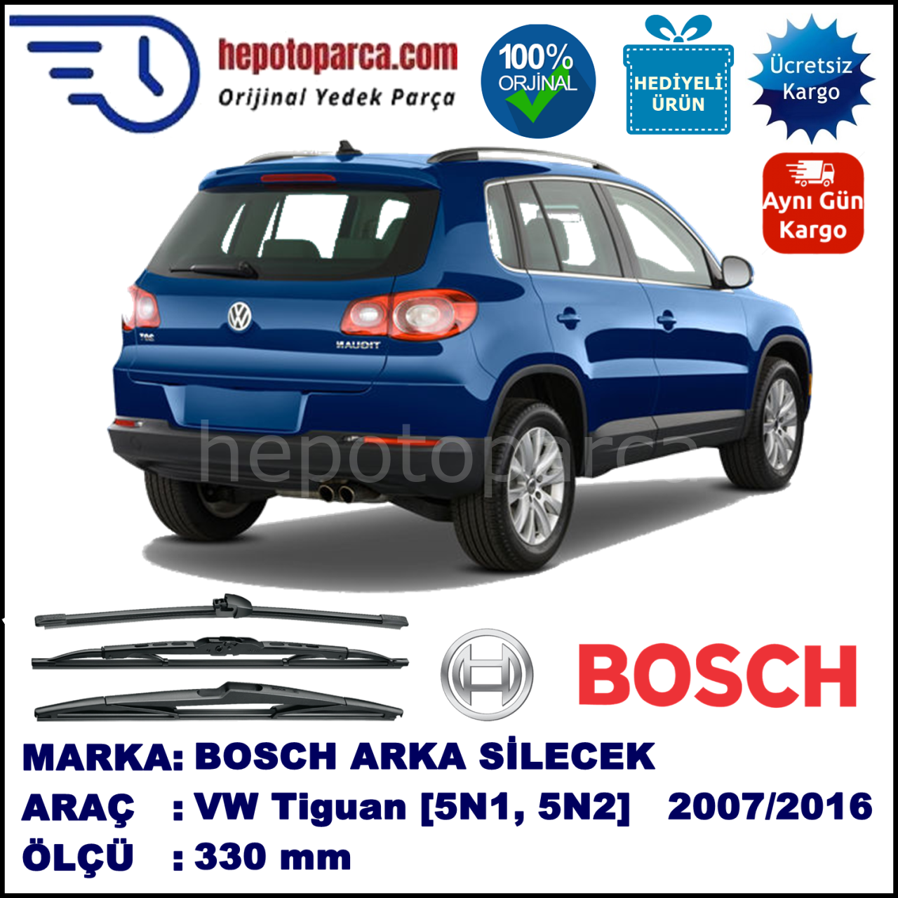 VW Tiguan [5N1, 5N2] 330 mm 11.2007-... BOSCH Arka Silecek