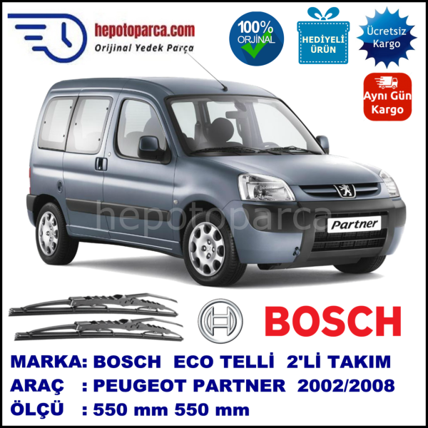 PEUGEOT Partner [M5] 09.02-04.08 550 / 550 mm. BOSCH ECO Telli Silecek 2'li Takım