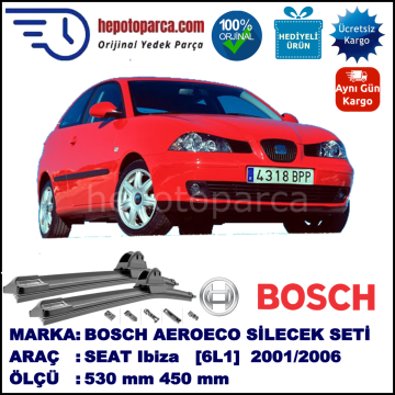 SEAT Ibiza [6L1] 09.2001-02.2006, 530 / 450 mm. BOSCH AEROECO Aparatlı Muz Silecek