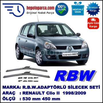 RENAULT Clio II [BB./CB./SB.] 03.1998-05.2009, 530 / 450 mm.  RBW  ADAPTÖRLÜ MUZ SİLECEK SETİ