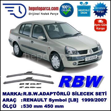 RENAULT Symbol [LB] 10.1999-10.2007, 530 / 450 mm.  RBW  ADAPTÖRLÜ MUZ SİLECEK SETİ