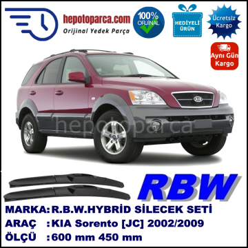 KIA Sorento [JC] 07.02-08.09 600 / 450 mm. RBW Hybrid Silecek Seti. U Kanca Uyumlu Hibrit
