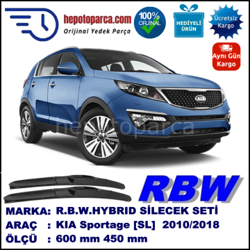 KIA Sportage [SL] 07.10-... 600 / 450 mm. RBW Hybrid Silecek Seti. U Kanca Uyumlu Hibrit
