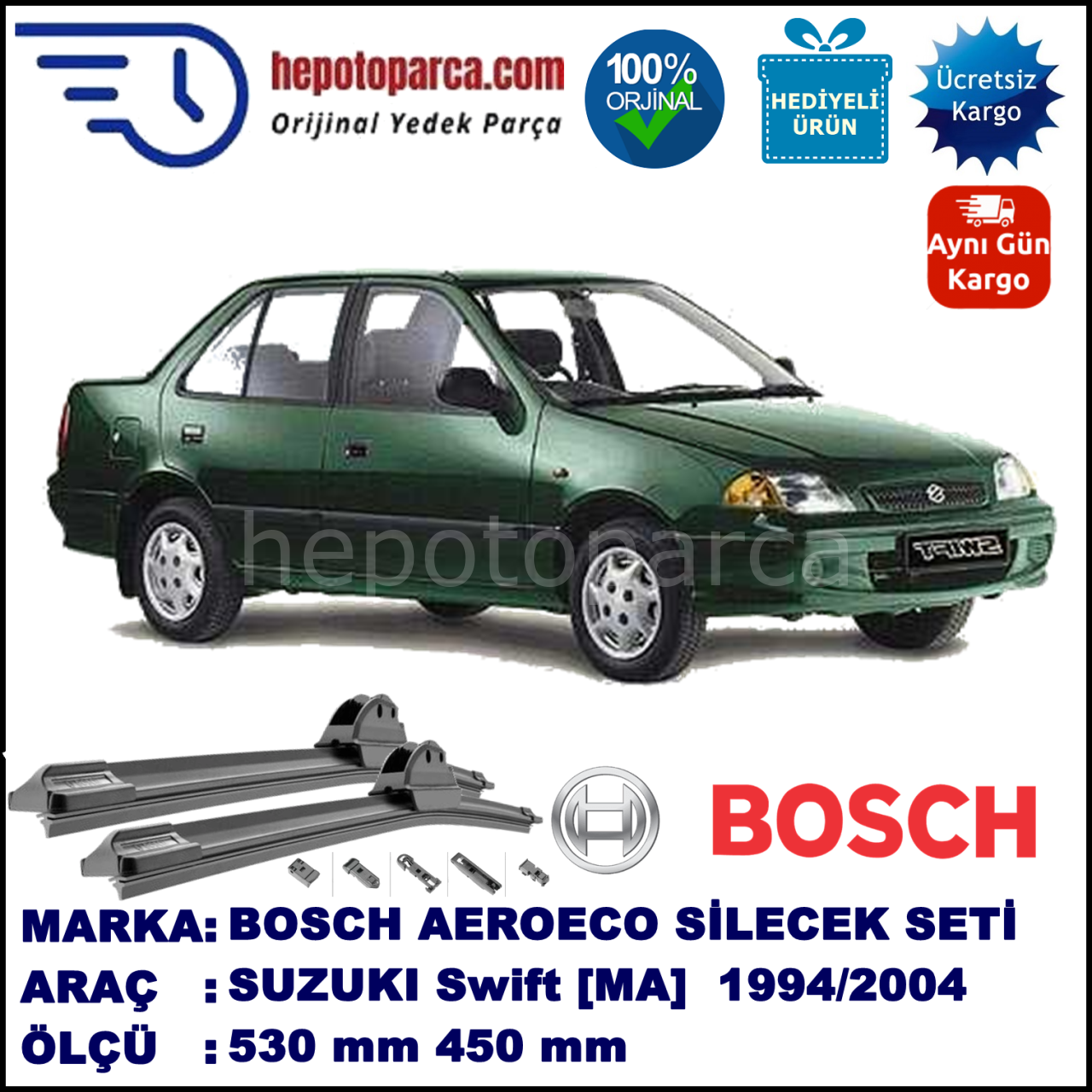 SUZUKI Swift [MA] 03.1996-12.2004, 530 / 450 mm. BOSCH AEROECO Aparatlı Muz Silecek