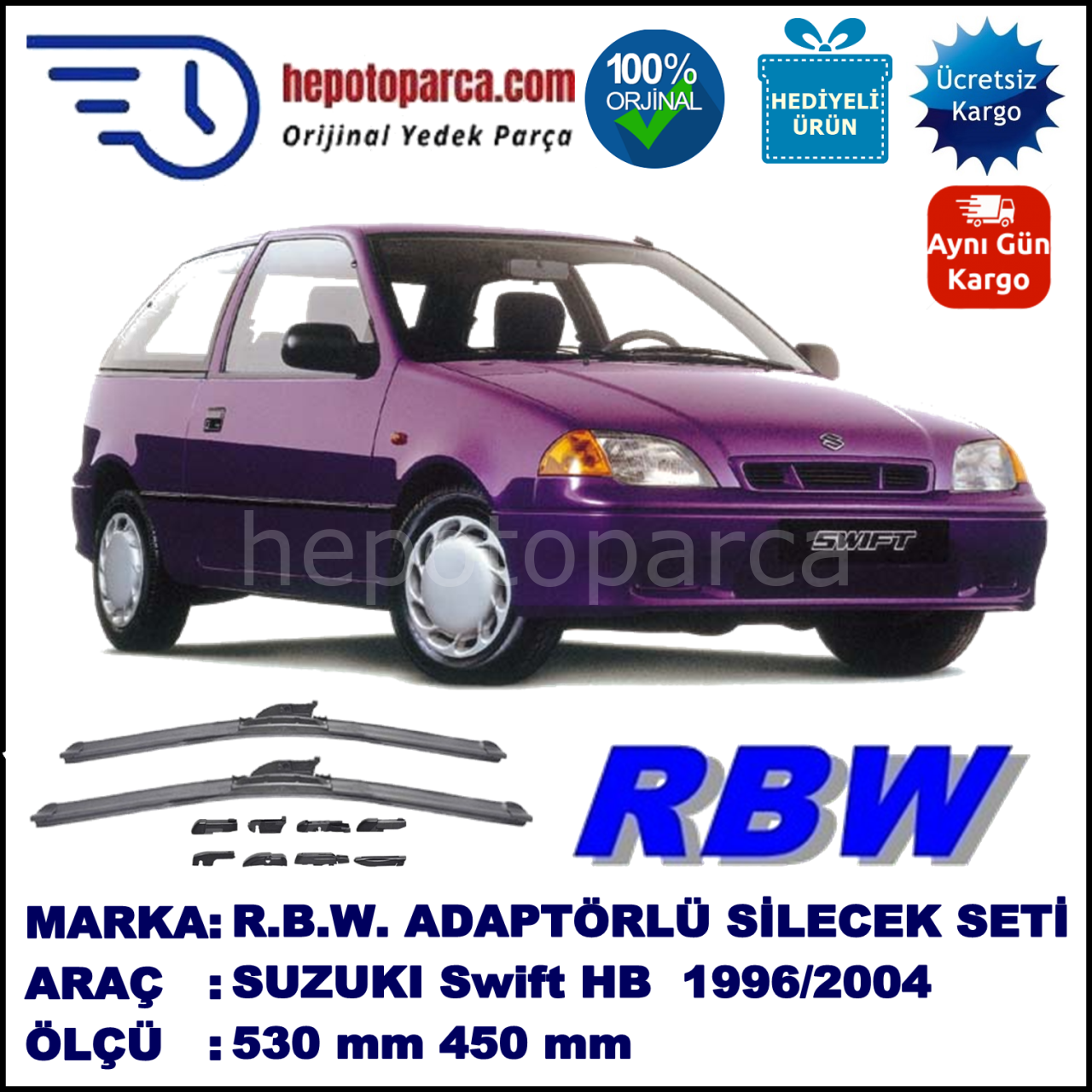 SUZUKI Swift Hatchback [MA] 03.1996-12.2004, 530 / 450 mm.  RBW  ADAPTÖRLÜ MUZ SİLECEK SETİ