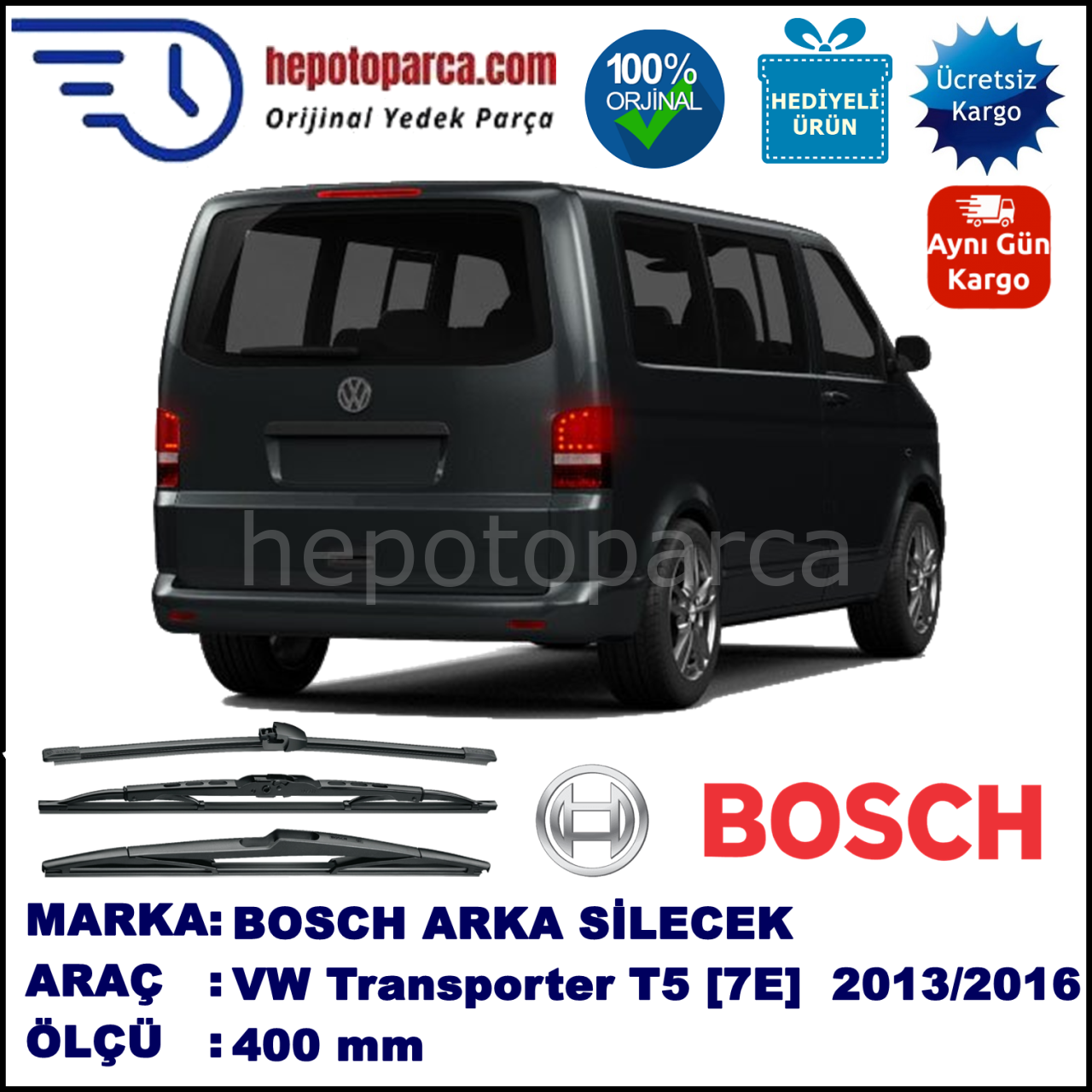VW Transporter T5 [7E] 400 mm 06.2013-... BOSCH Arka Silecek