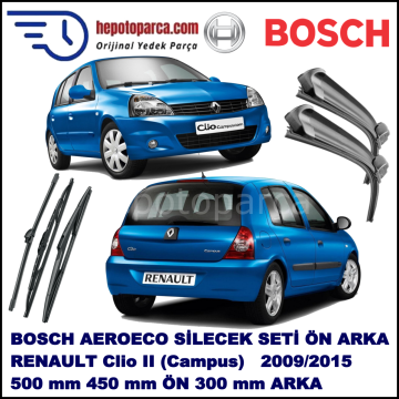 RENAULT Clio II (Campus) [BB,/CB,/SB,] 06,2009-,,, Bosch Aeroeco Ön ve Arka Silecek Takımı