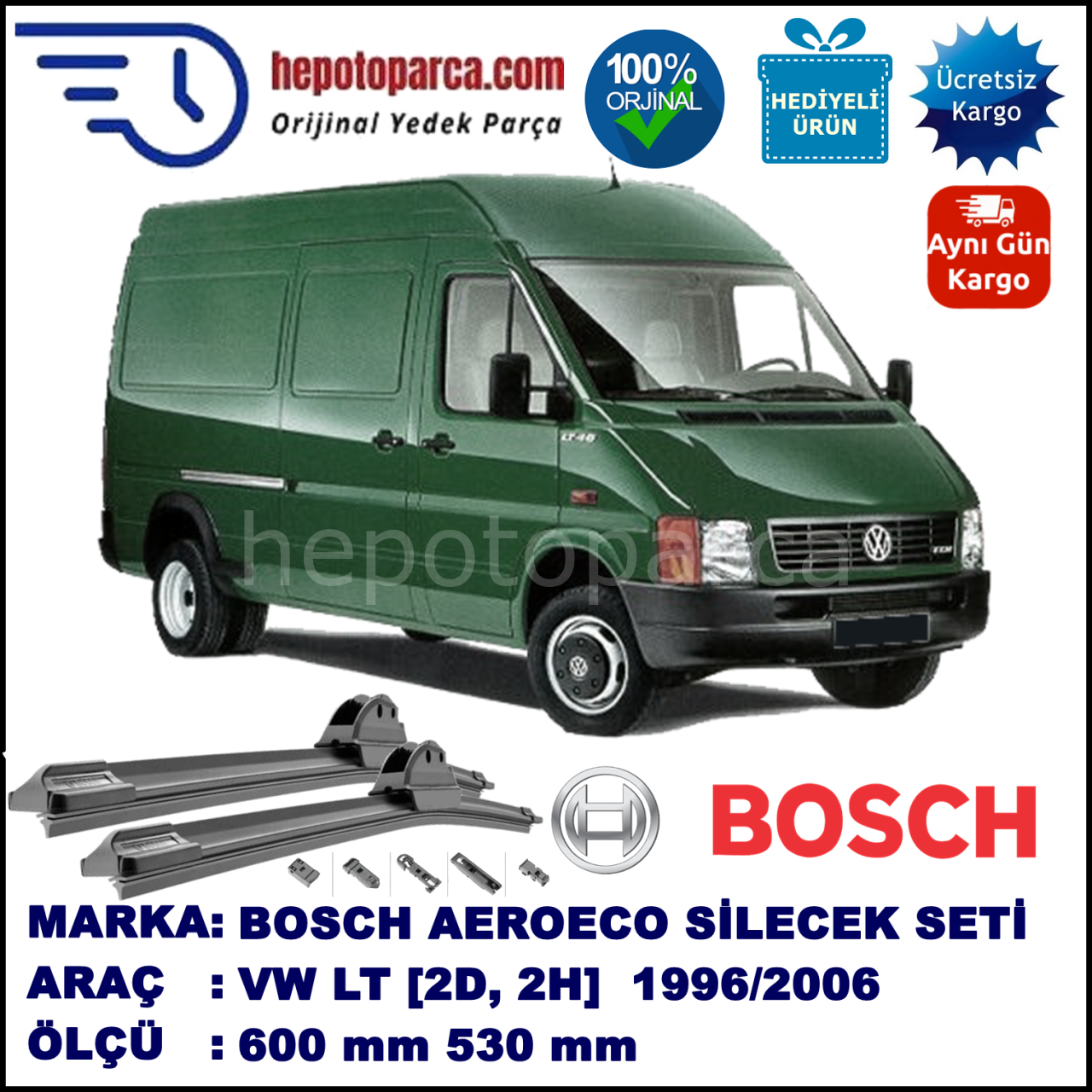 VW LT [2D, 2H] 05.1996-04.2006, 600 / 530 mm. BOSCH AEROECO Aparatlı Muz Silecek