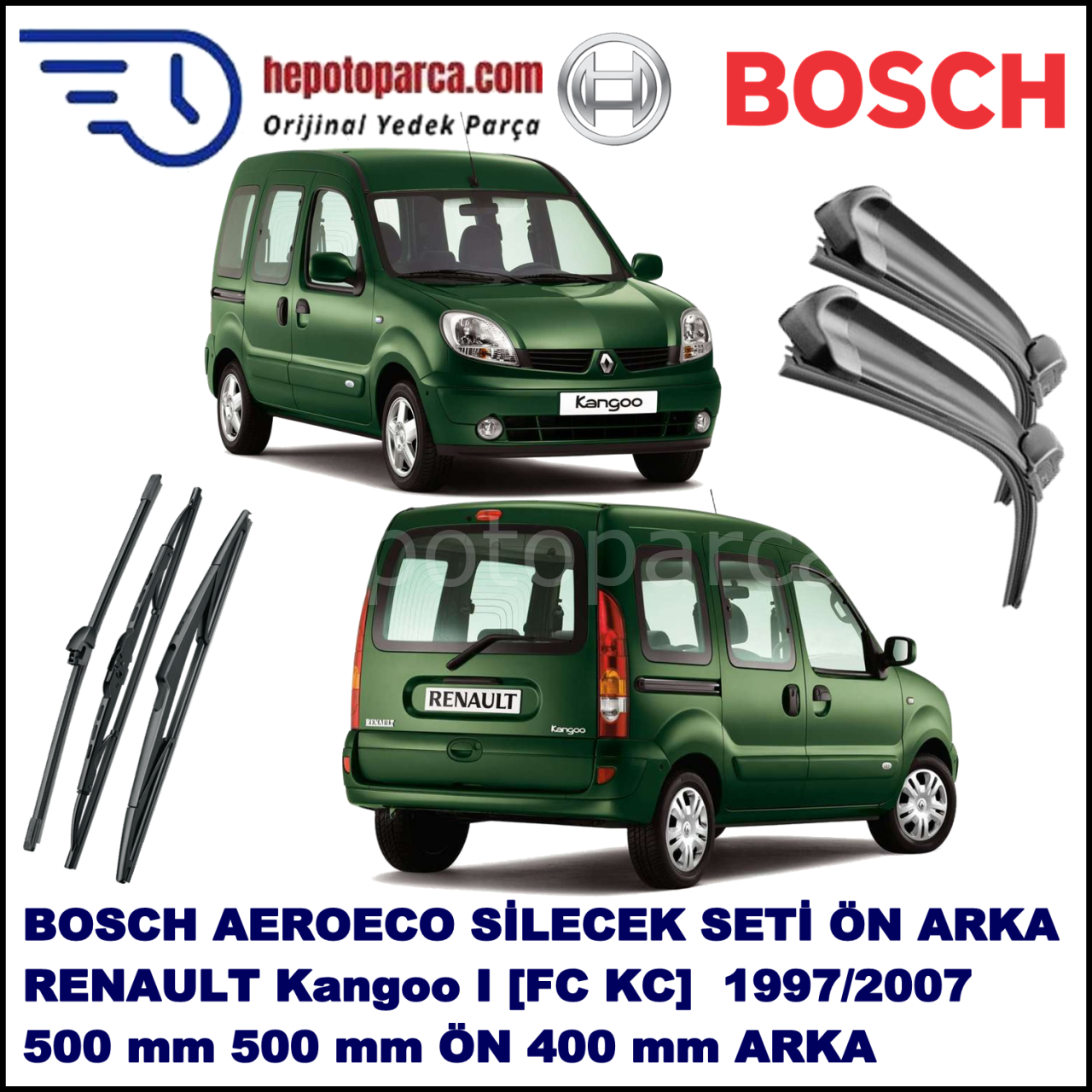 RENAULT Kangoo I [FC,/KC,] 10,1997-12,2007 Bosch Aeroeco Ön ve Arka Silecek Takımı