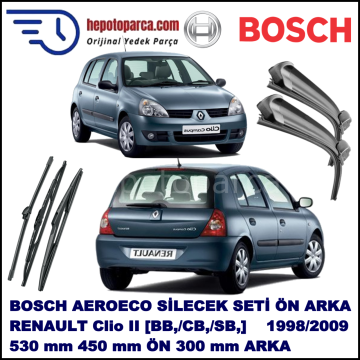 RENAULT Clio II [BB,/CB,/SB,] 03,1998-05,2009 Bosch Aeroeco Ön ve Arka Silecek Takımı