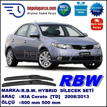 KIA Cerato [TD] 12.08-... 600 / 500 mm. RBW Hybrid Silecek Seti. U Kanca Uyumlu Hibrit