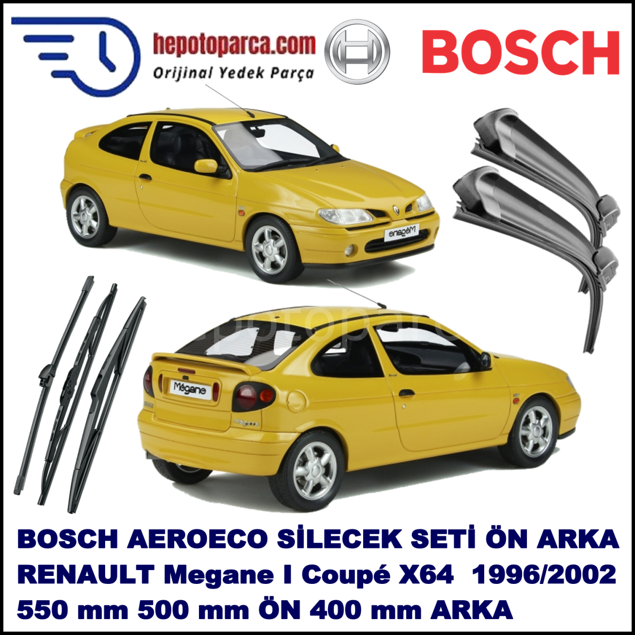 RENAULT Megane I Coupé [X64] 01,1996-10,2002 Bosch Aeroeco Ön ve Arka Silecek Takımı