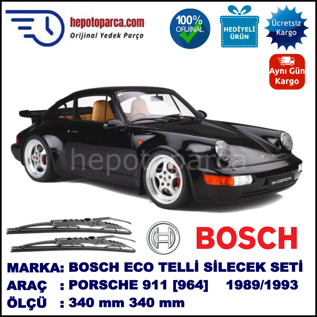 PORSCHE 911 [964] 09.89-08.93 340 / 340 mm. BOSCH ECO Telli Silecek 2'li Takım