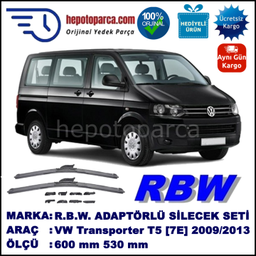 VW Transporter T5 [7E] 09.2009-05.2013, 600 / 530 mm.  RBW  ADAPTÖRLÜ MUZ SİLECEK SETİ