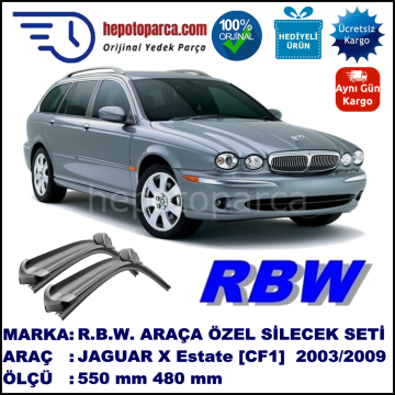 JAGUAR X-Type Estate [CF1] 03.03-12.09 550 / 480 mm. RBW Muz Silecek Seti  2'li Takım. U Kanca Uyumludur.