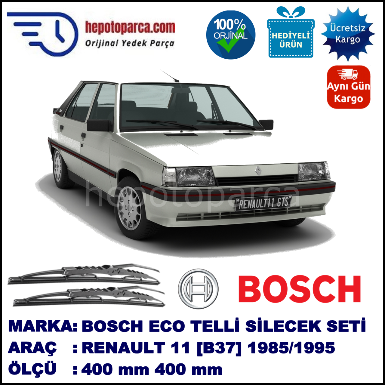 RENAULT 11 [B37] 01.85-03.95 400 / 400 mm. BOSCH ECO Telli Silecek 2'li Takım