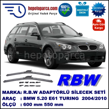 BMW Serie 5 Touring [E 61] 05.2004-08.2010, 600 / 550 mm.  RBW  ADAPTÖRLÜ MUZ SİLECEK SETİ
