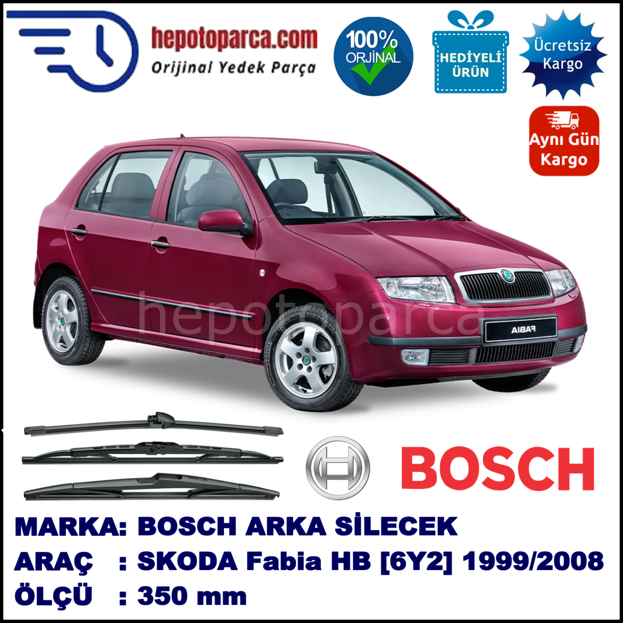 SKODA Fabia Hatchback [6Y2] 350 mm 09.1999-03.2008 BOSCH Arka Silecek