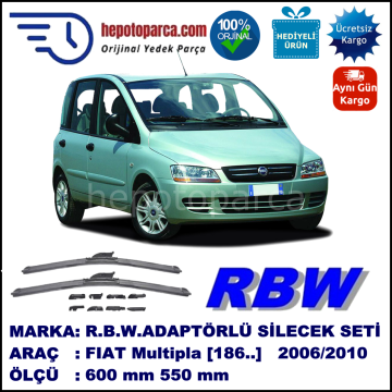 FIAT Multipla [186..] 01.2006-12.2010, 600 / 550 mm.  RBW  ADAPTÖRLÜ MUZ SİLECEK SETİ