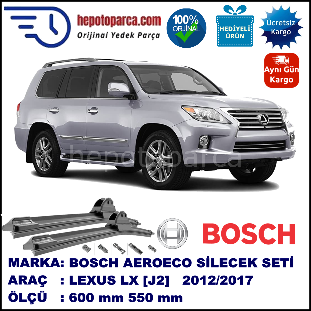 LEXUS LX [J2] 02.2012-..., 600 / 550 mm. BOSCH AEROECO Aparatlı Muz Silecek