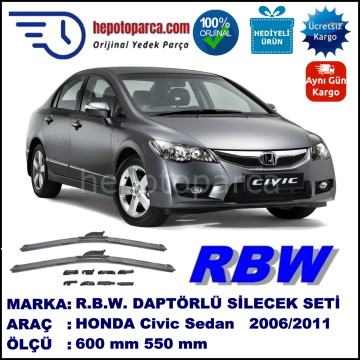 HONDA Civic Sedan [FD] 09.2006-12.2011, 600 / 550 mm.  RBW  ADAPTÖRLÜ MUZ SİLECEK SETİ